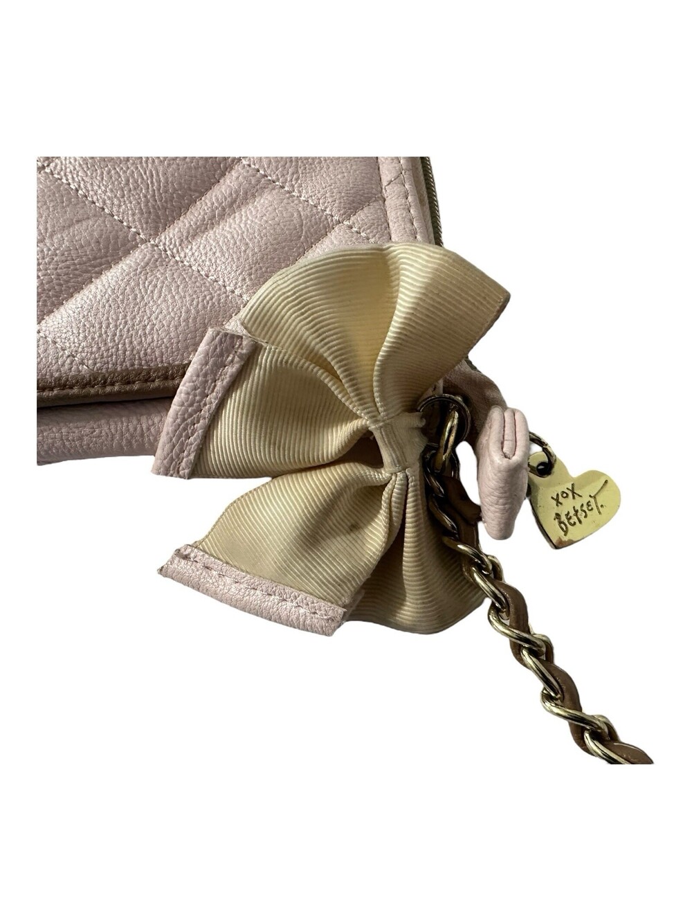 Betsey Johnson Crossbody Pretty Pink Purse Quilted Bow Shoulder Bag 9x6” - Picture 3 of 10